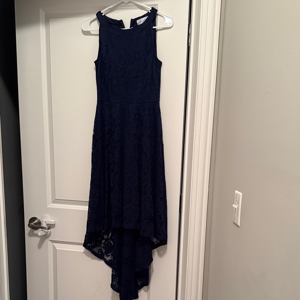 Elegant Navy Blue Lace Maxi Dress